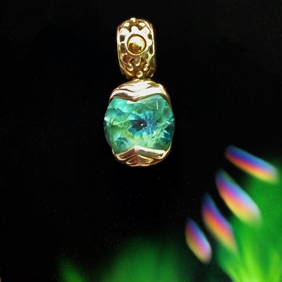 Blueish Green Topaz Sterling 18K Charm Enhancer Pendant - Picture 7 of 7